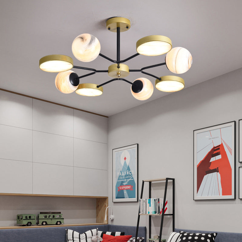 Round Living Room Chandelier Light Hand Blown Glass 6/8 Lights Contemporary Style Pendant Lighting Fixture in Gold Clearhalo 'Ceiling Lights' 'Chandeliers' 'Glass shade' 'Glass' 'Island Lights' 'Modern Chandeliers' 'Modern' Lighting' 290052