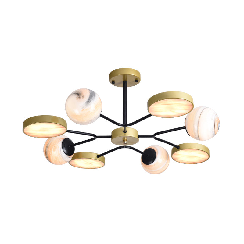 Round Living Room Chandelier Light Hand Blown Glass 6/8 Lights Contemporary Style Pendant Lighting Fixture in Gold Clearhalo 'Ceiling Lights' 'Chandeliers' 'Glass shade' 'Glass' 'Island Lights' 'Modern Chandeliers' 'Modern' Lighting' 290053