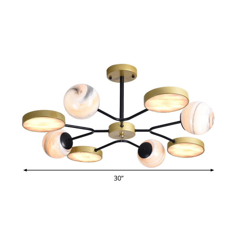 Round Living Room Chandelier Light Hand Blown Glass 6/8 Lights Contemporary Style Pendant Lighting Fixture in Gold Clearhalo 'Ceiling Lights' 'Chandeliers' 'Glass shade' 'Glass' 'Island Lights' 'Modern Chandeliers' 'Modern' Lighting' 290054