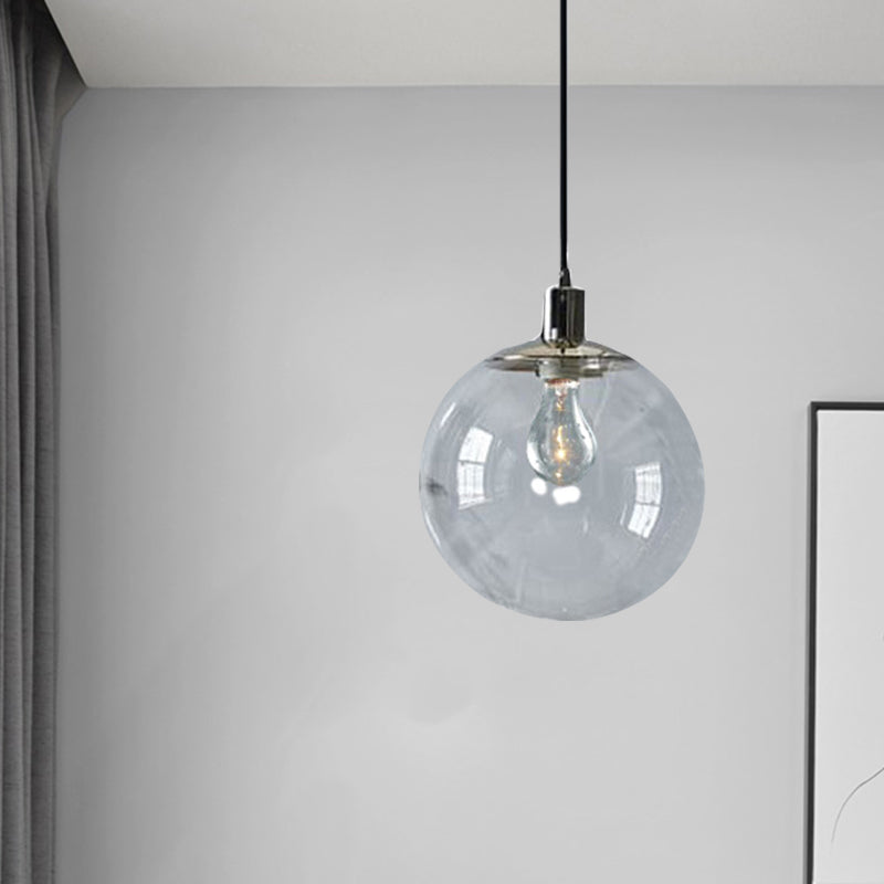 Clear Glass Globe Pendant Ceiling Light Simple Style 8"/10"/12" Wide 1 Head Hanging Lamp Clearhalo 'Ceiling Lights' 'Glass shade' 'Glass' 'Modern Pendants' 'Modern' 'Pendant Lights' 'Pendants' Lighting' 290058