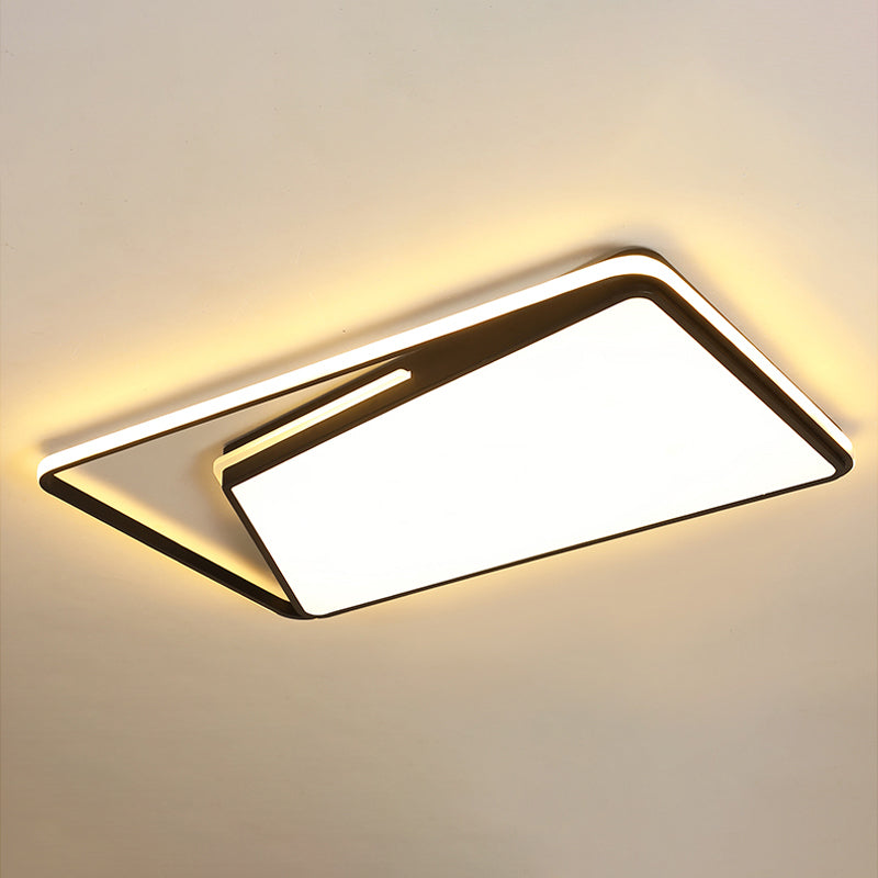 Contemporary Rectangle Ceiling Mounted Light Metal Living Room Black/White LED Flush Light Fixture , Warm/White/3 Color Light Black Clearhalo 'Ceiling Lights' 'Close To Ceiling Lights' 'Close to ceiling' 'Flush mount' Lighting' 290064