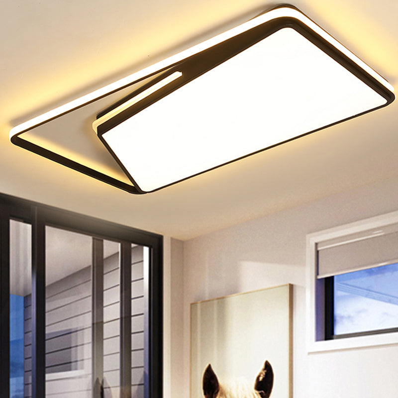 Contemporary Rectangle Ceiling Mounted Light Metal Living Room Black/White LED Flush Light Fixture , Warm/White/3 Color Light Clearhalo 'Ceiling Lights' 'Close To Ceiling Lights' 'Close to ceiling' 'Flush mount' Lighting' 290065