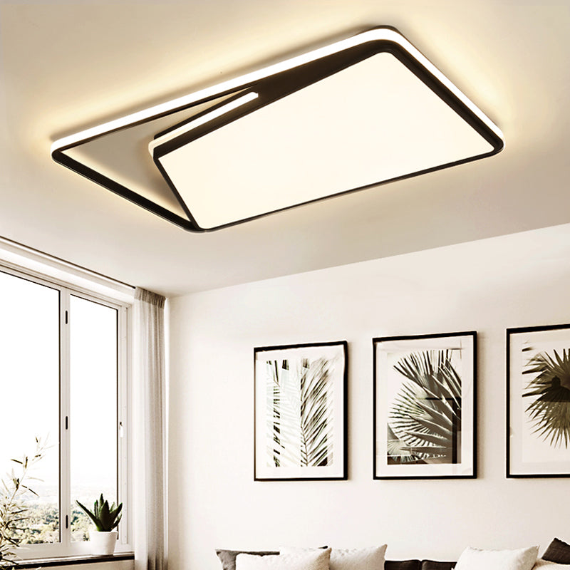 Contemporary Rectangle Ceiling Mounted Light Metal Living Room Black/White LED Flush Light Fixture , Warm/White/3 Color Light Clearhalo 'Ceiling Lights' 'Close To Ceiling Lights' 'Close to ceiling' 'Flush mount' Lighting' 290066