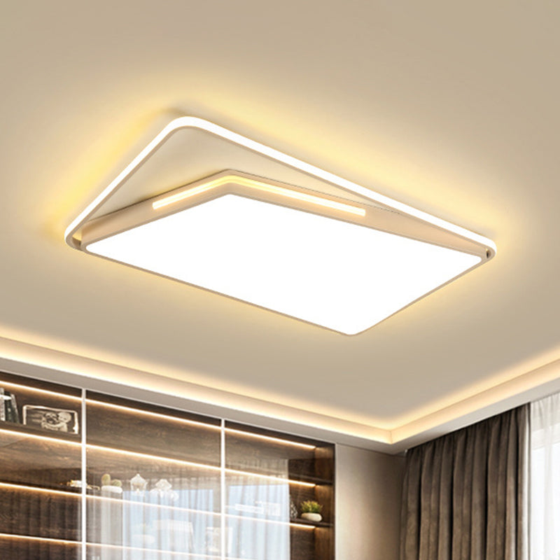 Contemporary Rectangle Ceiling Mounted Light Metal Living Room Black/White LED Flush Light Fixture , Warm/White/3 Color Light White Clearhalo 'Ceiling Lights' 'Close To Ceiling Lights' 'Close to ceiling' 'Flush mount' Lighting' 290070