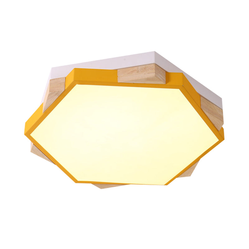 Modern LED Flushmount Pink/Yellow/Blue Hexagon Close to Ceiling Lamp with Metal Shade in Warm/White Light Clearhalo 'Ceiling Lights' 'Close To Ceiling Lights' 'Close to ceiling' 'Flush mount' Lighting' 290118