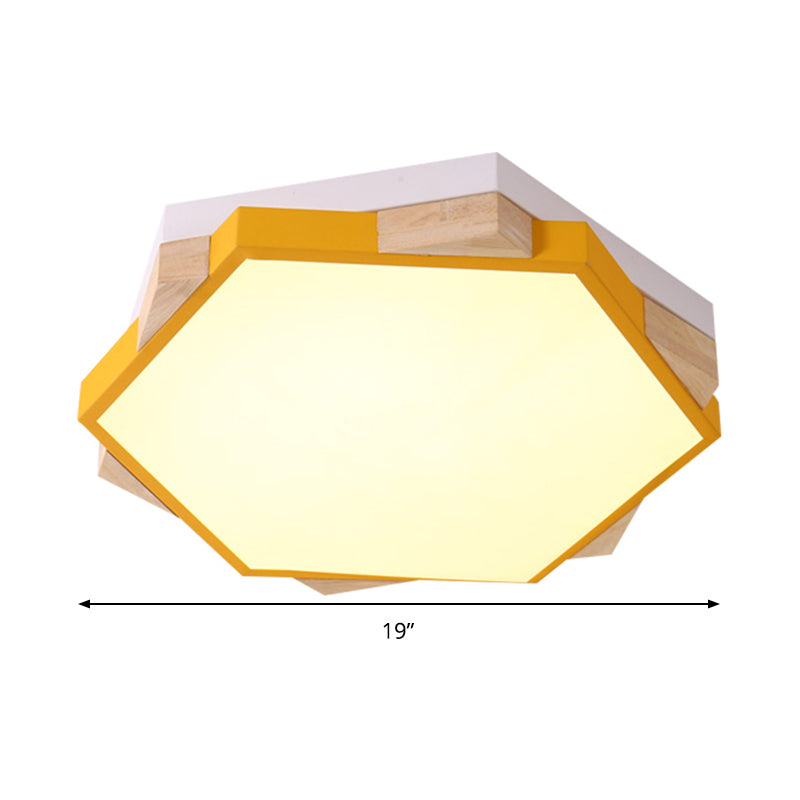 Modern LED Flushmount Pink/Yellow/Blue Hexagon Close to Ceiling Lamp with Metal Shade in Warm/White Light Clearhalo 'Ceiling Lights' 'Close To Ceiling Lights' 'Close to ceiling' 'Flush mount' Lighting' 290119