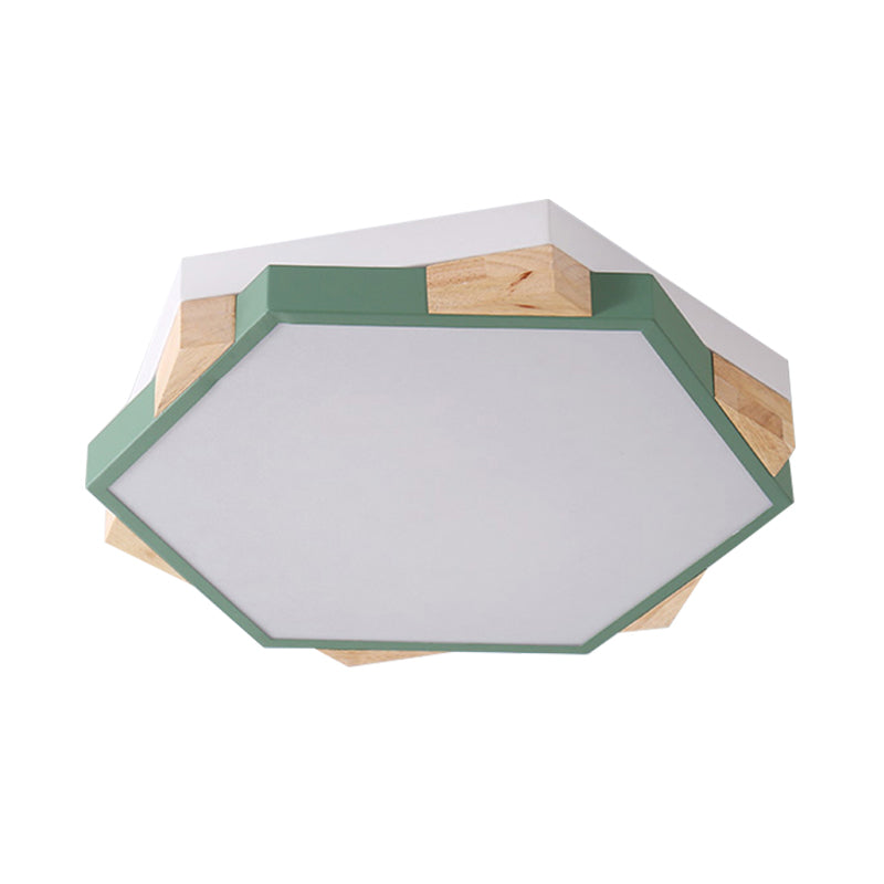 Modern LED Flushmount Pink/Yellow/Blue Hexagon Close to Ceiling Lamp with Metal Shade in Warm/White Light Clearhalo 'Ceiling Lights' 'Close To Ceiling Lights' 'Close to ceiling' 'Flush mount' Lighting' 290122