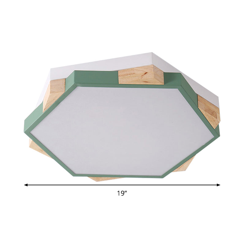 Modern LED Flushmount Pink/Yellow/Blue Hexagon Close to Ceiling Lamp with Metal Shade in Warm/White Light Clearhalo 'Ceiling Lights' 'Close To Ceiling Lights' 'Close to ceiling' 'Flush mount' Lighting' 290123