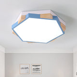 Modern LED Flushmount Pink/Yellow/Blue Hexagon Close to Ceiling Lamp with Metal Shade in Warm/White Light Blue Clearhalo 'Ceiling Lights' 'Close To Ceiling Lights' 'Close to ceiling' 'Flush mount' Lighting' 290124