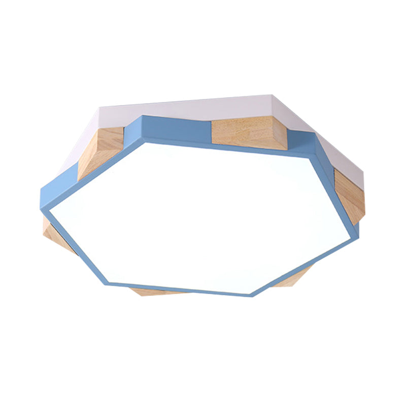 Modern LED Flushmount Pink/Yellow/Blue Hexagon Close to Ceiling Lamp with Metal Shade in Warm/White Light Clearhalo 'Ceiling Lights' 'Close To Ceiling Lights' 'Close to ceiling' 'Flush mount' Lighting' 290126