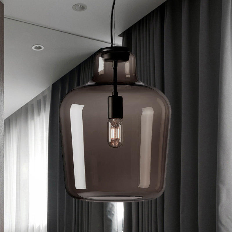 Black Glass Jar Pendant Lamp Contemporary 1 Head Hanging Ceiling Light for Dining Room Clearhalo 'Ceiling Lights' 'Glass shade' 'Glass' 'Modern Pendants' 'Modern' 'Pendant Lights' 'Pendants' Lighting' 290186