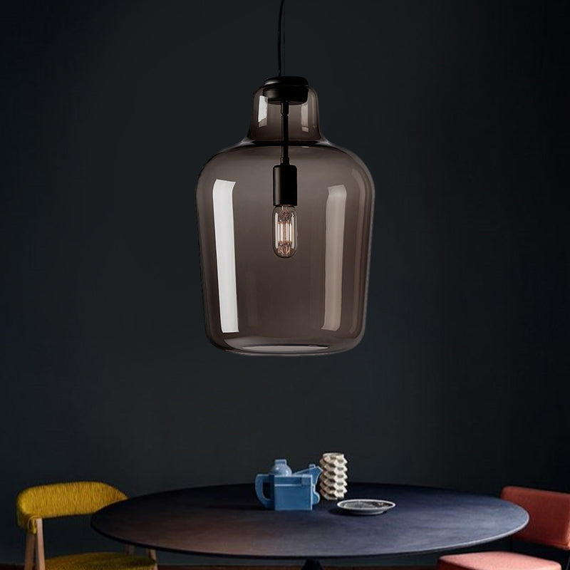 Black Glass Jar Pendant Lamp Contemporary 1 Head Hanging Ceiling Light for Dining Room Clearhalo 'Ceiling Lights' 'Glass shade' 'Glass' 'Modern Pendants' 'Modern' 'Pendant Lights' 'Pendants' Lighting' 290187