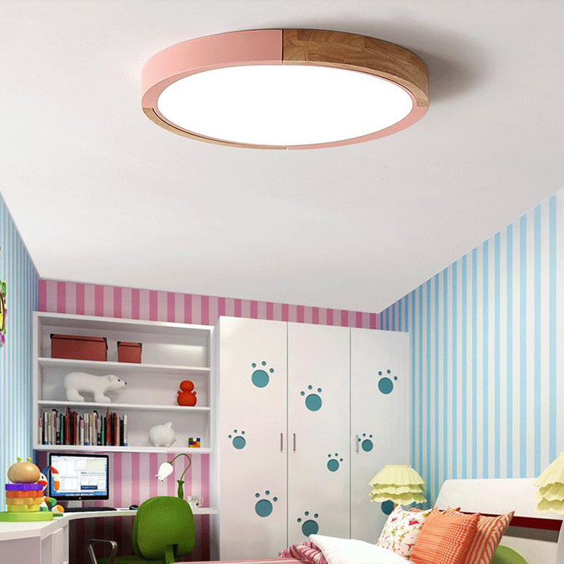 Circle Flush Mount Macaron Acrylic White/Pink/Yellow LED Ceiling Light Fixture in Warm/White Light, 16"/19.5" Wide Clearhalo 'Ceiling Lights' 'Close To Ceiling Lights' 'Close to ceiling' 'Flush mount' Lighting' 290215