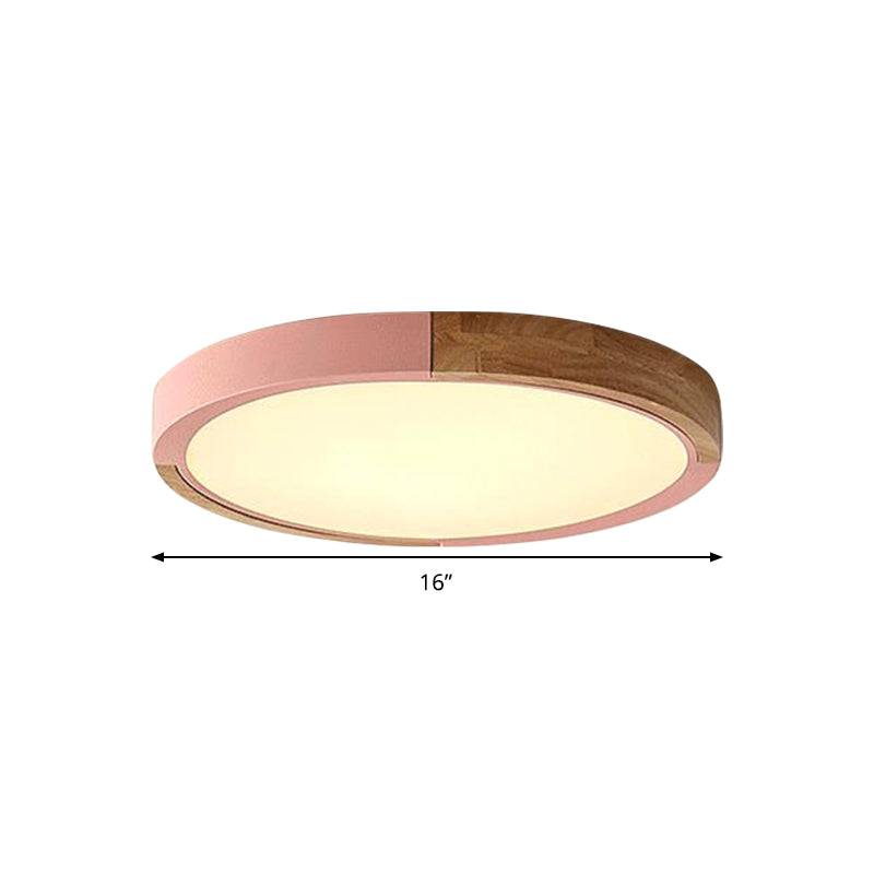 Circle Flush Mount Macaron Acrylic White/Pink/Yellow LED Ceiling Light Fixture in Warm/White Light, 16"/19.5" Wide Clearhalo 'Ceiling Lights' 'Close To Ceiling Lights' 'Close to ceiling' 'Flush mount' Lighting' 290218