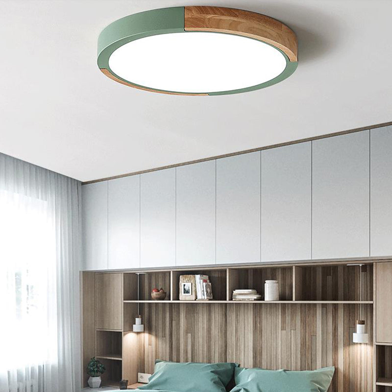 Circle Flush Mount Macaron Acrylic White/Pink/Yellow LED Ceiling Light Fixture in Warm/White Light, 16"/19.5" Wide Green White Clearhalo 'Ceiling Lights' 'Close To Ceiling Lights' 'Close to ceiling' 'Flush mount' Lighting' 290221