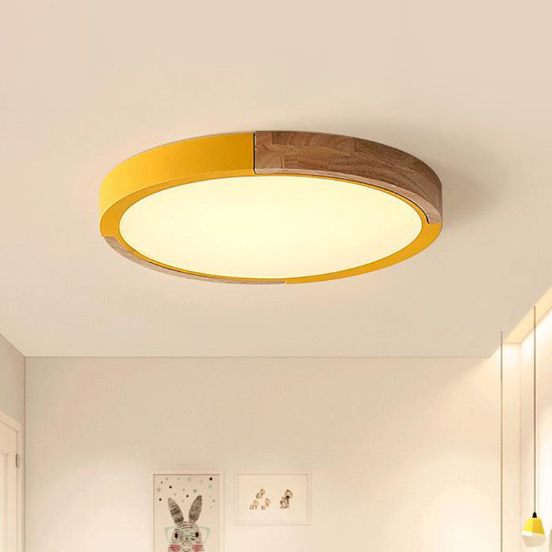 Circle Flush Mount Macaron Acrylic White/Pink/Yellow LED Ceiling Light Fixture in Warm/White Light, 16"/19.5" Wide Yellow Warm Clearhalo 'Ceiling Lights' 'Close To Ceiling Lights' 'Close to ceiling' 'Flush mount' Lighting' 290225