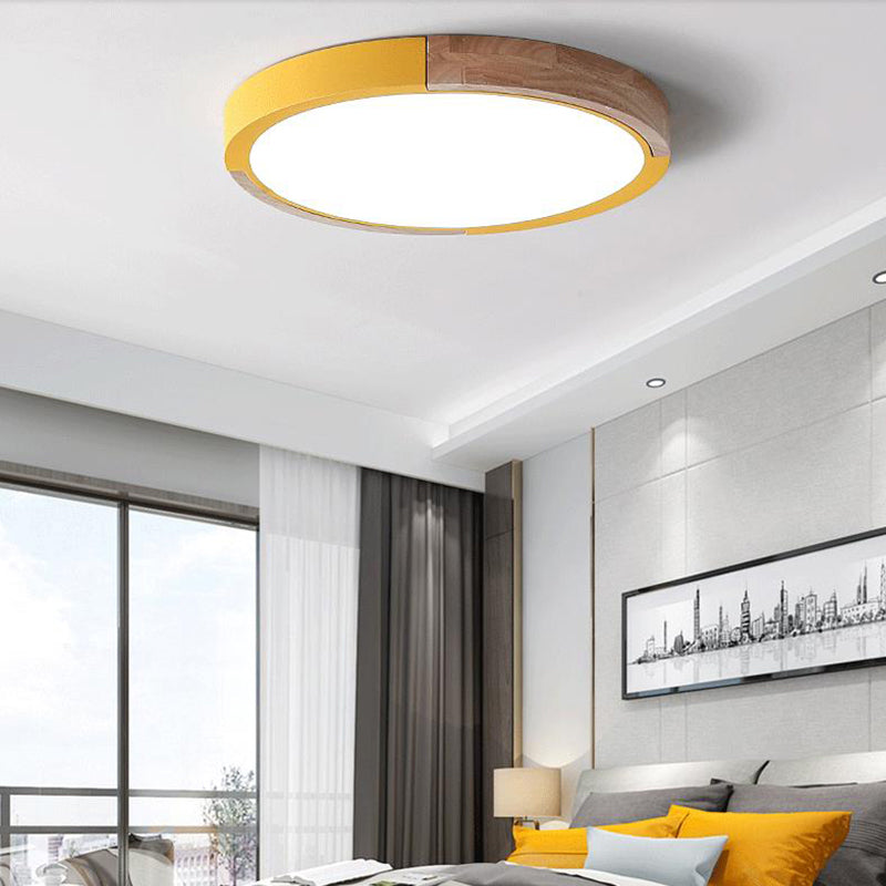 Circle Flush Mount Macaron Acrylic White/Pink/Yellow LED Ceiling Light Fixture in Warm/White Light, 16"/19.5" Wide Yellow White Clearhalo 'Ceiling Lights' 'Close To Ceiling Lights' 'Close to ceiling' 'Flush mount' Lighting' 290226