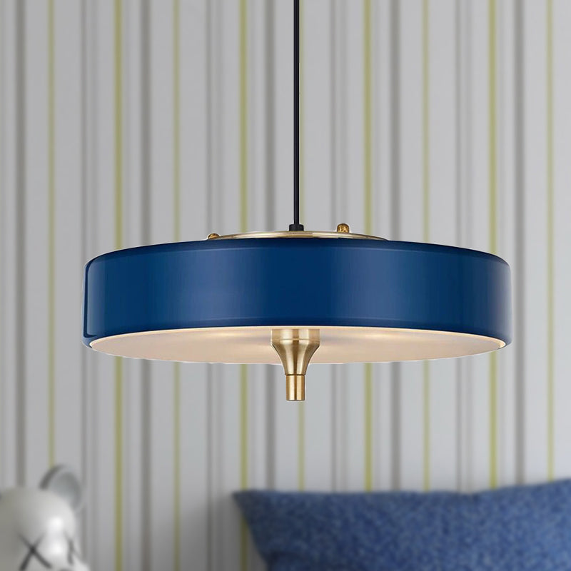 Modern Drum Chandelier Light Blue/White/Black Metal 3 Lights Dining Room Hanging Light Fixture Clearhalo 'Ceiling Lights' 'Chandeliers' 'Modern Chandeliers' 'Modern' Lighting' 290289