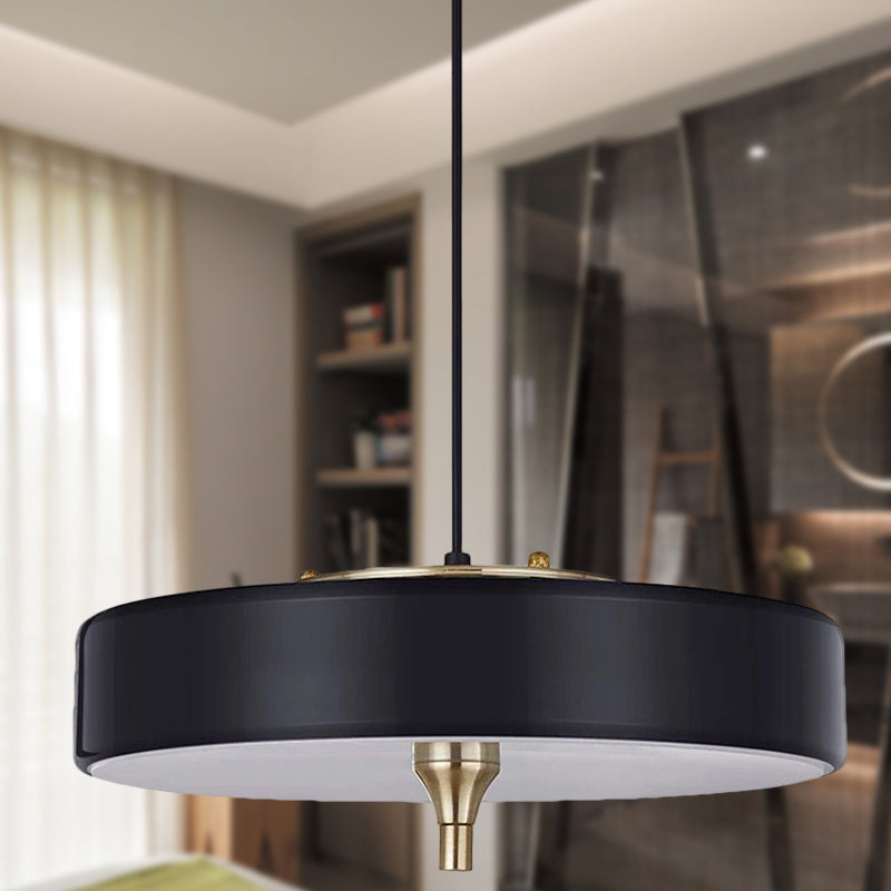 Modern Drum Chandelier Light Blue/White/Black Metal 3 Lights Dining Room Hanging Light Fixture Black Clearhalo 'Ceiling Lights' 'Chandeliers' 'Modern Chandeliers' 'Modern' Lighting' 290293