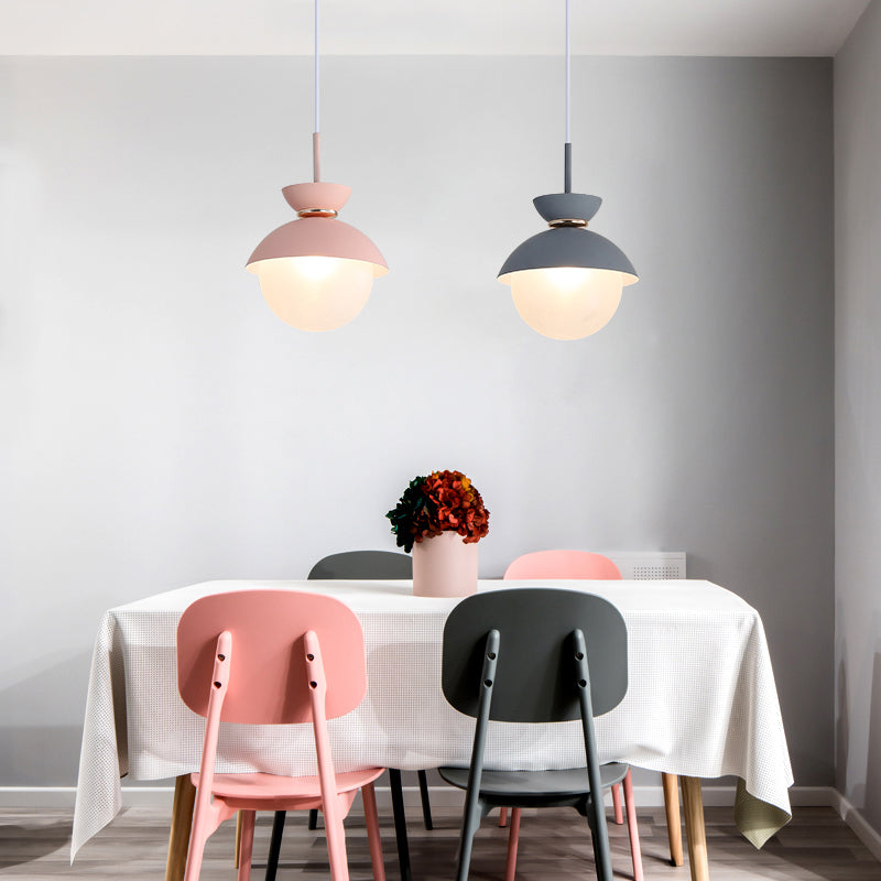 Flared Pendant Lighting Macaron Metal 1 Light Gray/Blue/Pink Hanging Ceiling Light for Dining Room Clearhalo 'Ceiling Lights' 'Modern Pendants' 'Modern' 'Pendant Lights' 'Pendants' Lighting' 290314