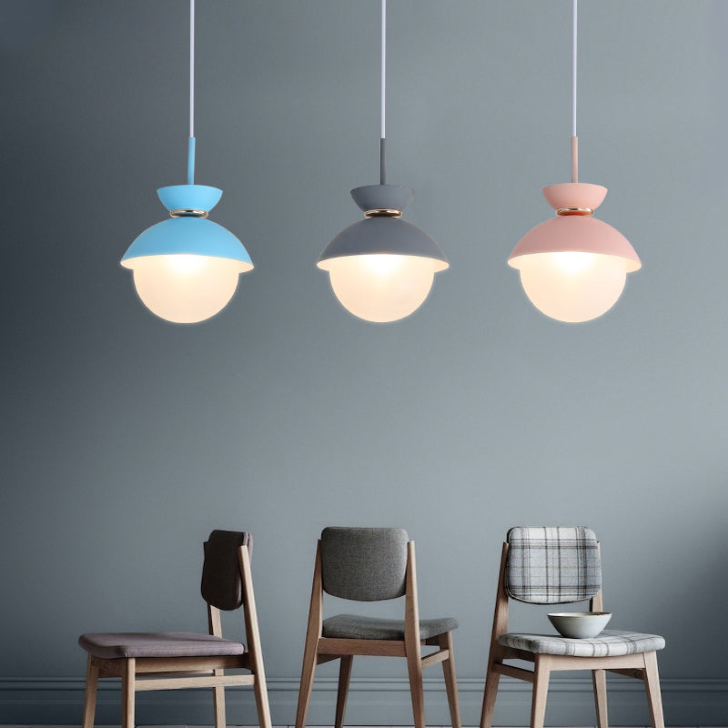 Flared Pendant Lighting Macaron Metal 1 Light Gray/Blue/Pink Hanging Ceiling Light for Dining Room Clearhalo 'Ceiling Lights' 'Modern Pendants' 'Modern' 'Pendant Lights' 'Pendants' Lighting' 290321