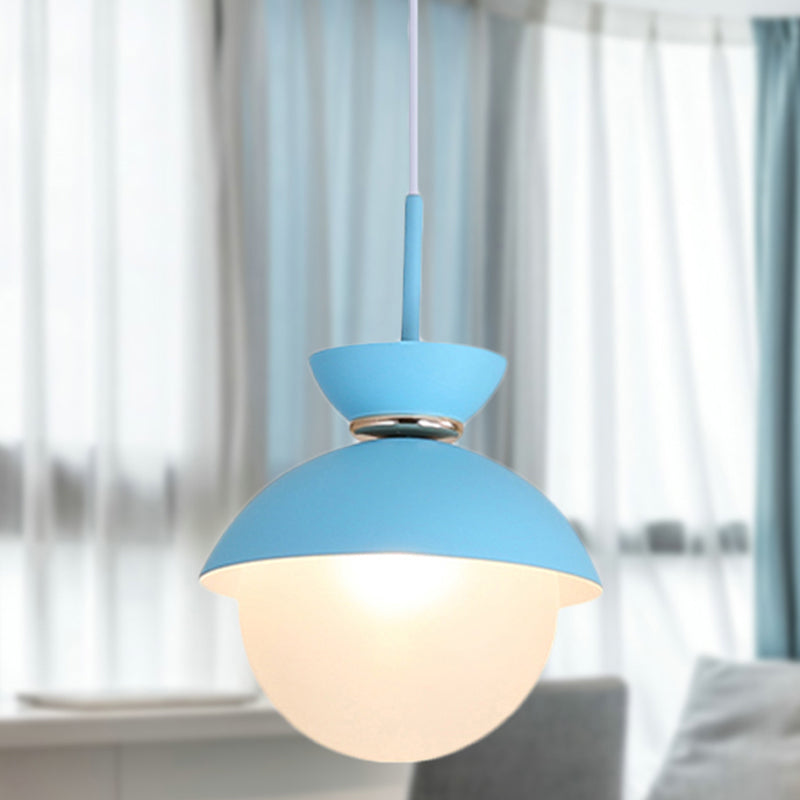 Flared Pendant Lighting Macaron Metal 1 Light Gray/Blue/Pink Hanging Ceiling Light for Dining Room Blue Clearhalo 'Ceiling Lights' 'Modern Pendants' 'Modern' 'Pendant Lights' 'Pendants' Lighting' 290324