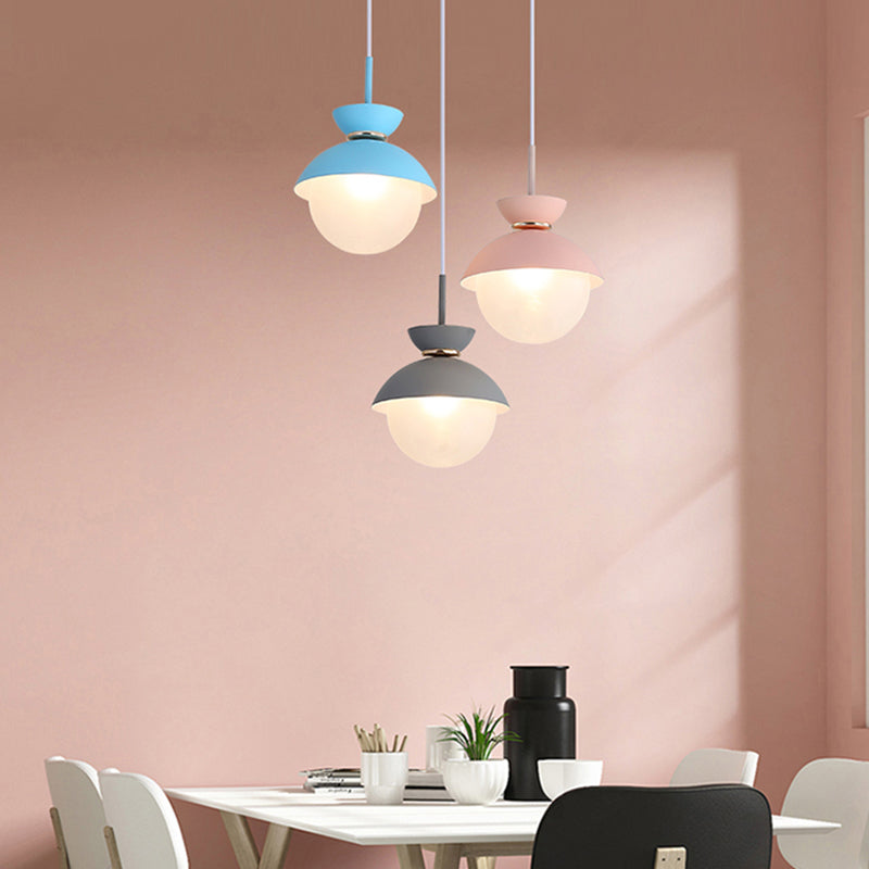 Flared Pendant Lighting Macaron Metal 1 Light Gray/Blue/Pink Hanging Ceiling Light for Dining Room Clearhalo 'Ceiling Lights' 'Modern Pendants' 'Modern' 'Pendant Lights' 'Pendants' Lighting' 290327