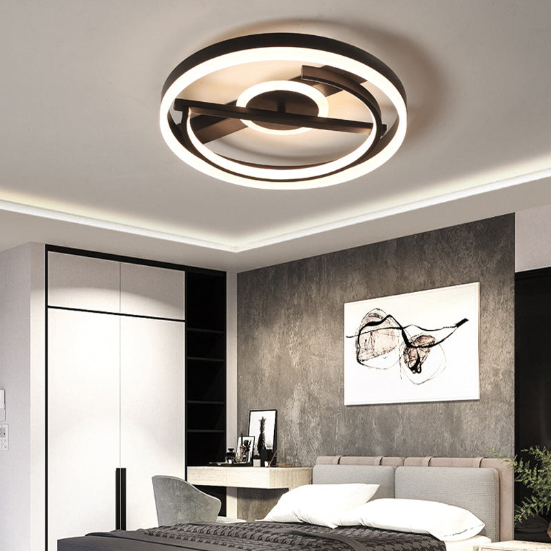 16"/19.5" Wide Circle Acrylic Ceiling Mounted Light Contemporary Black/White LED Flush Light in Warm/White/3 Color Light Clearhalo 'Ceiling Lights' 'Close To Ceiling Lights' 'Close to ceiling' 'Flush mount' Lighting' 290332