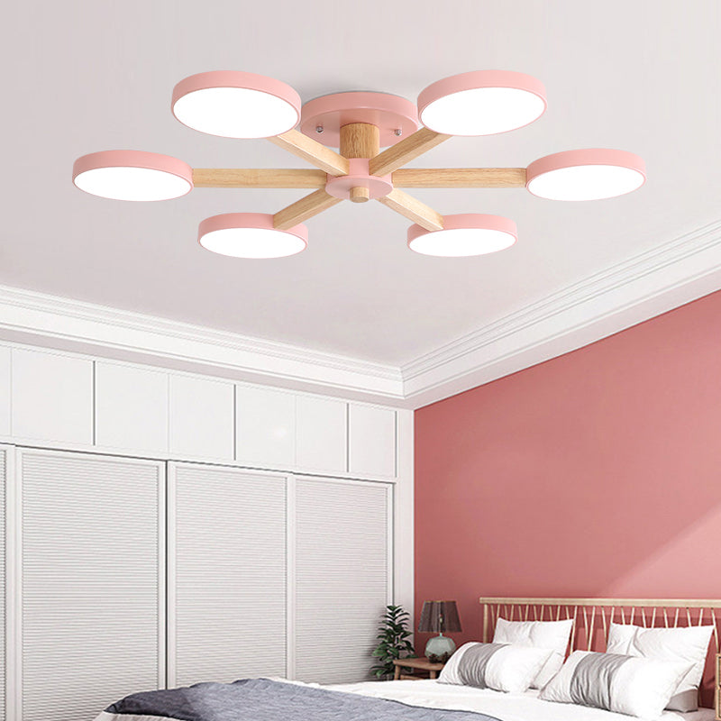 Contemporary Sputnik Semi Flush Light Metal 6/8 Heads Close to Ceiling Lamp in Pink/Blue for Bedroom 6 Pink Clearhalo 'Ceiling Lights' 'Close To Ceiling Lights' 'Close to ceiling' 'Semi-flushmount' Lighting' 290393