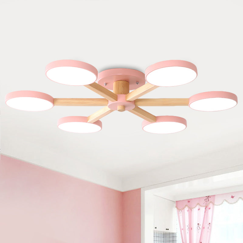 Contemporary Sputnik Semi Flush Light Metal 6/8 Heads Close to Ceiling Lamp in Pink/Blue for Bedroom Clearhalo 'Ceiling Lights' 'Close To Ceiling Lights' 'Close to ceiling' 'Semi-flushmount' Lighting' 290394