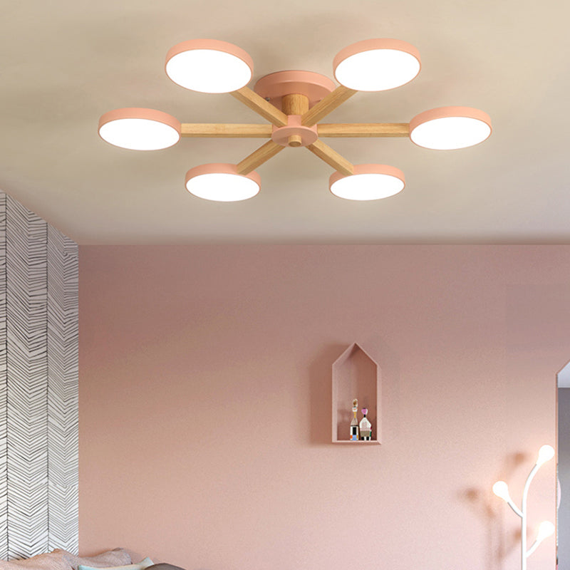 Contemporary Sputnik Semi Flush Light Metal 6/8 Heads Close to Ceiling Lamp in Pink/Blue for Bedroom Clearhalo 'Ceiling Lights' 'Close To Ceiling Lights' 'Close to ceiling' 'Semi-flushmount' Lighting' 290395