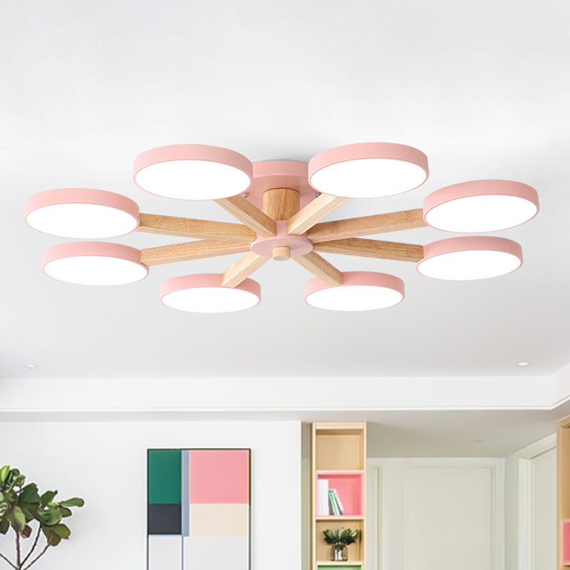 Contemporary Sputnik Semi Flush Light Metal 6/8 Heads Close to Ceiling Lamp in Pink/Blue for Bedroom 8 Pink Clearhalo 'Ceiling Lights' 'Close To Ceiling Lights' 'Close to ceiling' 'Semi-flushmount' Lighting' 290398