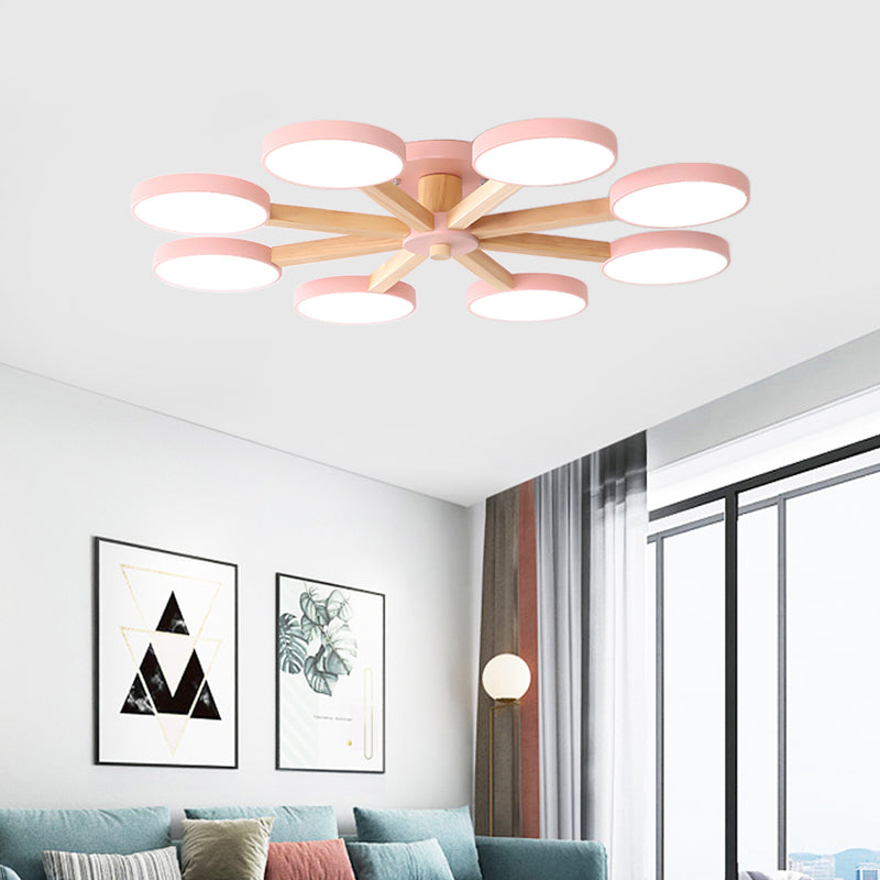 Contemporary Sputnik Semi Flush Light Metal 6/8 Heads Close to Ceiling Lamp in Pink/Blue for Bedroom Clearhalo 'Ceiling Lights' 'Close To Ceiling Lights' 'Close to ceiling' 'Semi-flushmount' Lighting' 290399