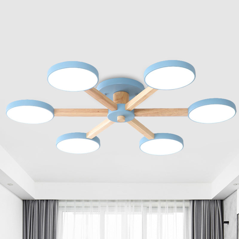 Contemporary Sputnik Semi Flush Light Metal 6/8 Heads Close to Ceiling Lamp in Pink/Blue for Bedroom 6 Blue Clearhalo 'Ceiling Lights' 'Close To Ceiling Lights' 'Close to ceiling' 'Semi-flushmount' Lighting' 290402