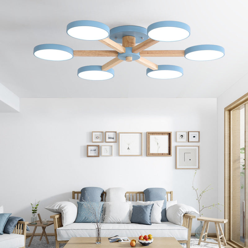 Contemporary Sputnik Semi Flush Light Metal 6/8 Heads Close to Ceiling Lamp in Pink/Blue for Bedroom Clearhalo 'Ceiling Lights' 'Close To Ceiling Lights' 'Close to ceiling' 'Semi-flushmount' Lighting' 290403