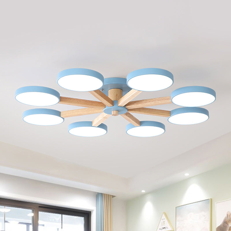 Contemporary Sputnik Semi Flush Light Metal 6/8 Heads Close to Ceiling Lamp in Pink/Blue for Bedroom 8 Blue Clearhalo 'Ceiling Lights' 'Close To Ceiling Lights' 'Close to ceiling' 'Semi-flushmount' Lighting' 290406