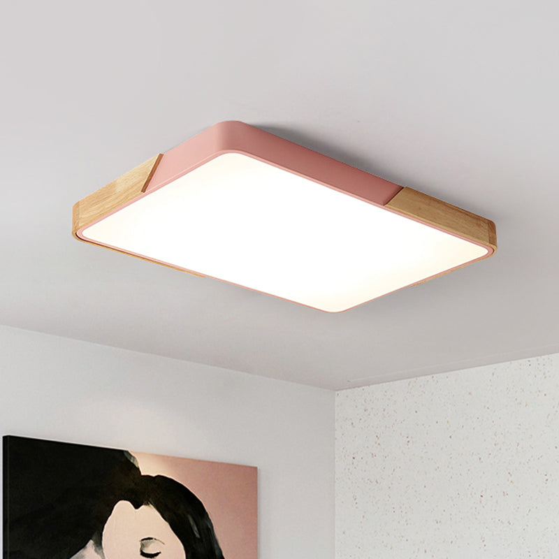 Metal Rectangle Flush Light Macaron LED White/Pink Ceiling Mounted Fixture with Acrylic Diffuser Pink Clearhalo 'Ceiling Lights' 'Close To Ceiling Lights' 'Close to ceiling' 'Flush mount' Lighting' 290416