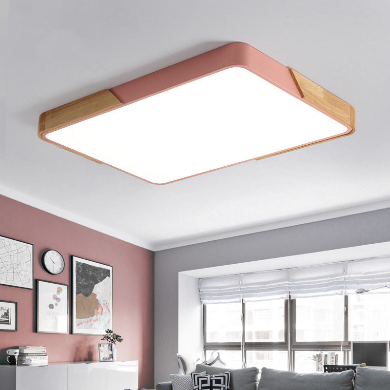 Metal Rectangle Flush Light Macaron LED White/Pink Ceiling Mounted Fixture with Acrylic Diffuser Clearhalo 'Ceiling Lights' 'Close To Ceiling Lights' 'Close to ceiling' 'Flush mount' Lighting' 290417