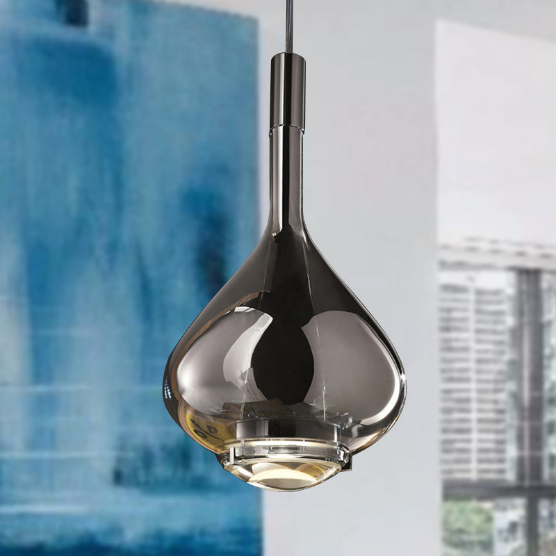 Beaker-Esque Shape Pendant Light Modern Rose Gold/Clear/Smoke Clear Glass 1 Light Dining Room Hanging Light Kit Smoke Gray Clearhalo 'Ceiling Lights' 'Glass shade' 'Glass' 'Modern Pendants' 'Modern' 'Pendant Lights' 'Pendants' Lighting' 290555