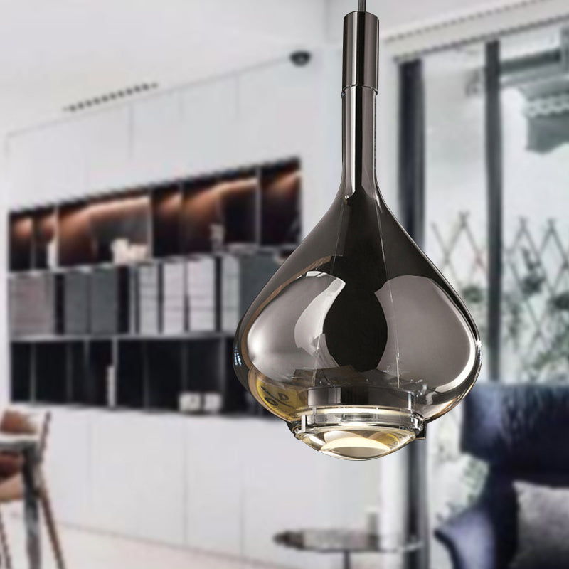 Beaker-Esque Shape Pendant Light Modern Rose Gold/Clear/Smoke Clear Glass 1 Light Dining Room Hanging Light Kit Clearhalo 'Ceiling Lights' 'Glass shade' 'Glass' 'Modern Pendants' 'Modern' 'Pendant Lights' 'Pendants' Lighting' 290557