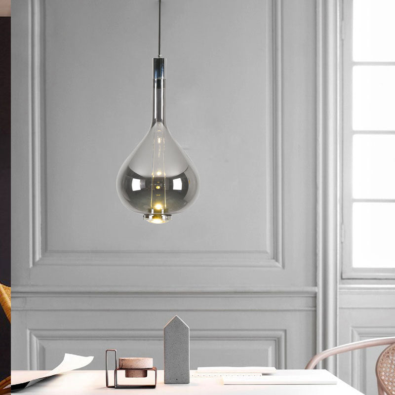 Beaker-Esque Shape Pendant Light Modern Rose Gold/Clear/Smoke Clear Glass 1 Light Dining Room Hanging Light Kit Clearhalo 'Ceiling Lights' 'Glass shade' 'Glass' 'Modern Pendants' 'Modern' 'Pendant Lights' 'Pendants' Lighting' 290558