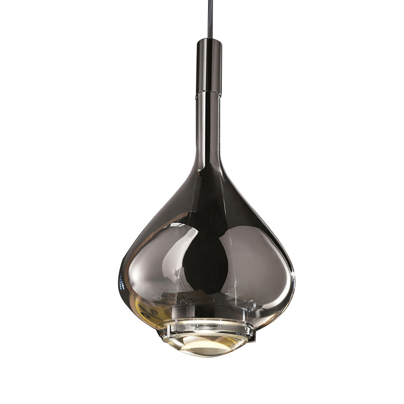 Beaker-Esque Shape Pendant Light Modern Rose Gold/Clear/Smoke Clear Glass 1 Light Dining Room Hanging Light Kit Clearhalo 'Ceiling Lights' 'Glass shade' 'Glass' 'Modern Pendants' 'Modern' 'Pendant Lights' 'Pendants' Lighting' 290559