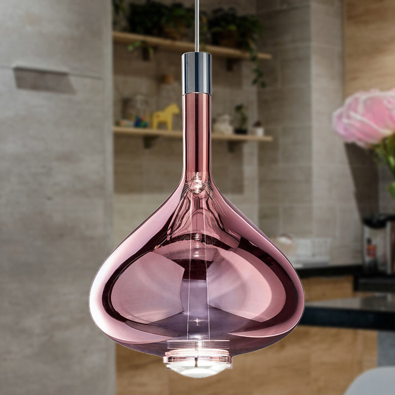 Beaker-Esque Shape Pendant Light Modern Rose Gold/Clear/Smoke Clear Glass 1 Light Dining Room Hanging Light Kit Rose Gold Clearhalo 'Ceiling Lights' 'Glass shade' 'Glass' 'Modern Pendants' 'Modern' 'Pendant Lights' 'Pendants' Lighting' 290561