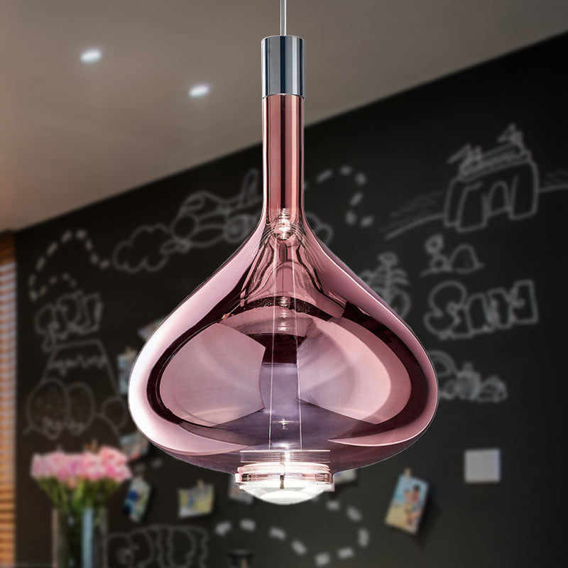 Beaker-Esque Shape Pendant Light Modern Rose Gold/Clear/Smoke Clear Glass 1 Light Dining Room Hanging Light Kit Clearhalo 'Ceiling Lights' 'Glass shade' 'Glass' 'Modern Pendants' 'Modern' 'Pendant Lights' 'Pendants' Lighting' 290562