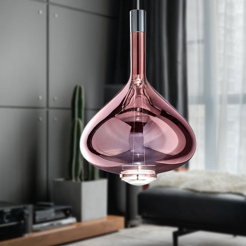 Beaker-Esque Shape Pendant Light Modern Rose Gold/Clear/Smoke Clear Glass 1 Light Dining Room Hanging Light Kit Clearhalo 'Ceiling Lights' 'Glass shade' 'Glass' 'Modern Pendants' 'Modern' 'Pendant Lights' 'Pendants' Lighting' 290563