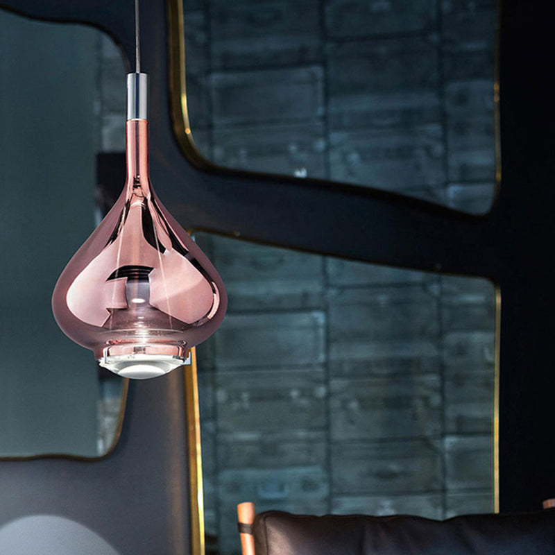 Beaker-Esque Shape Pendant Light Modern Rose Gold/Clear/Smoke Clear Glass 1 Light Dining Room Hanging Light Kit Clearhalo 'Ceiling Lights' 'Glass shade' 'Glass' 'Modern Pendants' 'Modern' 'Pendant Lights' 'Pendants' Lighting' 290564