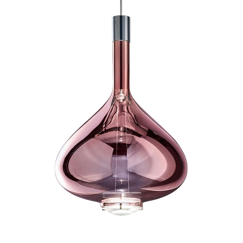 Beaker-Esque Shape Pendant Light Modern Rose Gold/Clear/Smoke Clear Glass 1 Light Dining Room Hanging Light Kit Clearhalo 'Ceiling Lights' 'Glass shade' 'Glass' 'Modern Pendants' 'Modern' 'Pendant Lights' 'Pendants' Lighting' 290565