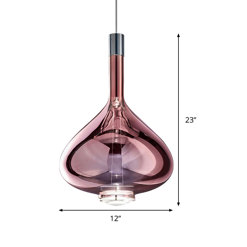 Beaker-Esque Shape Pendant Light Modern Rose Gold/Clear/Smoke Clear Glass 1 Light Dining Room Hanging Light Kit Clearhalo 'Ceiling Lights' 'Glass shade' 'Glass' 'Modern Pendants' 'Modern' 'Pendant Lights' 'Pendants' Lighting' 290566