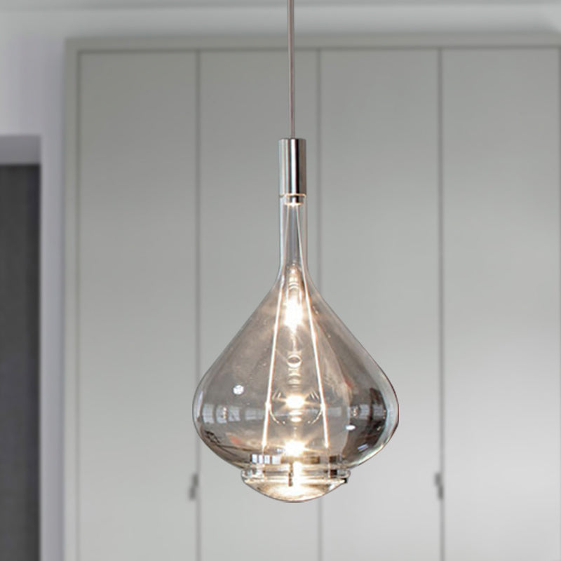 Beaker-Esque Shape Pendant Light Modern Rose Gold/Clear/Smoke Clear Glass 1 Light Dining Room Hanging Light Kit Clearhalo 'Ceiling Lights' 'Glass shade' 'Glass' 'Modern Pendants' 'Modern' 'Pendant Lights' 'Pendants' Lighting' 290575