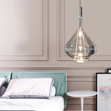 Beaker-Esque Shape Pendant Light Modern Rose Gold/Clear/Smoke Clear Glass 1 Light Dining Room Hanging Light Kit Clearhalo 'Ceiling Lights' 'Glass shade' 'Glass' 'Modern Pendants' 'Modern' 'Pendant Lights' 'Pendants' Lighting' 290576